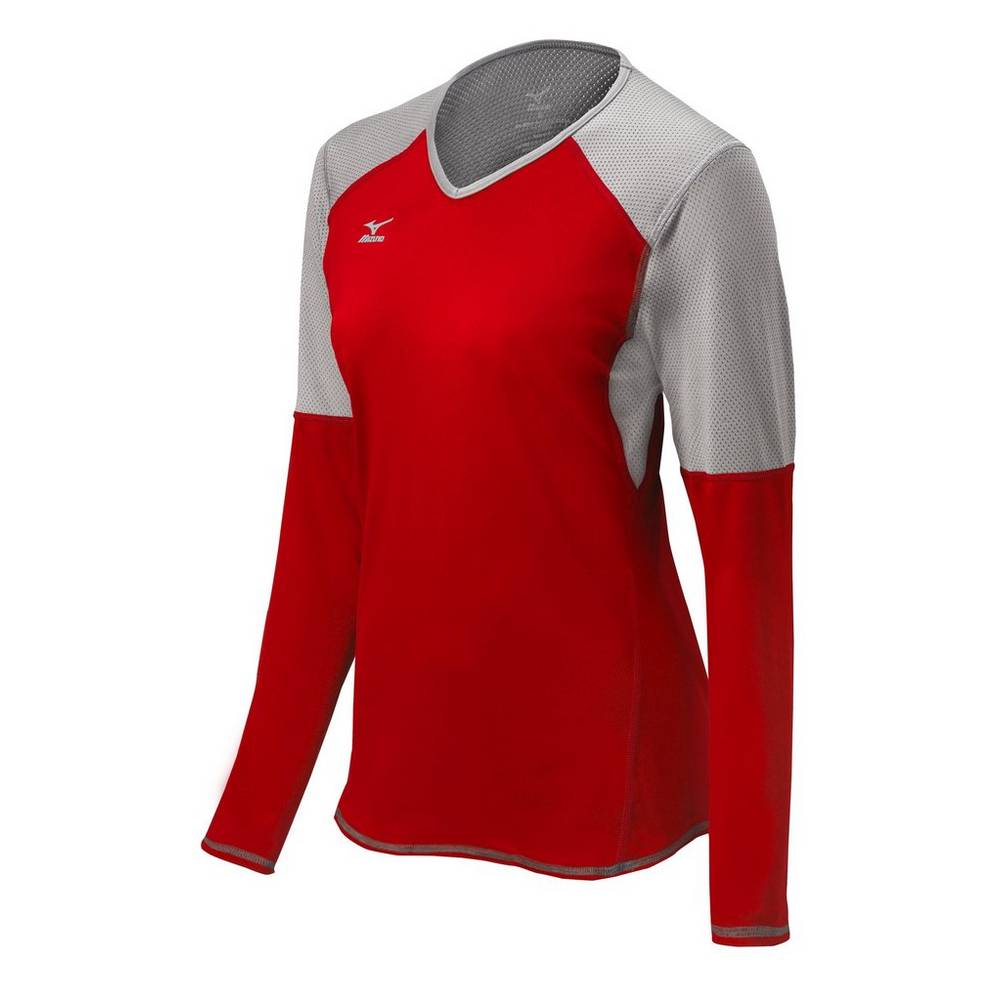 Maglia Mizuno Pallavolo Techno VI Long Sleeve Donna - Rosse/Argento/Grigie - 20314-YZKT